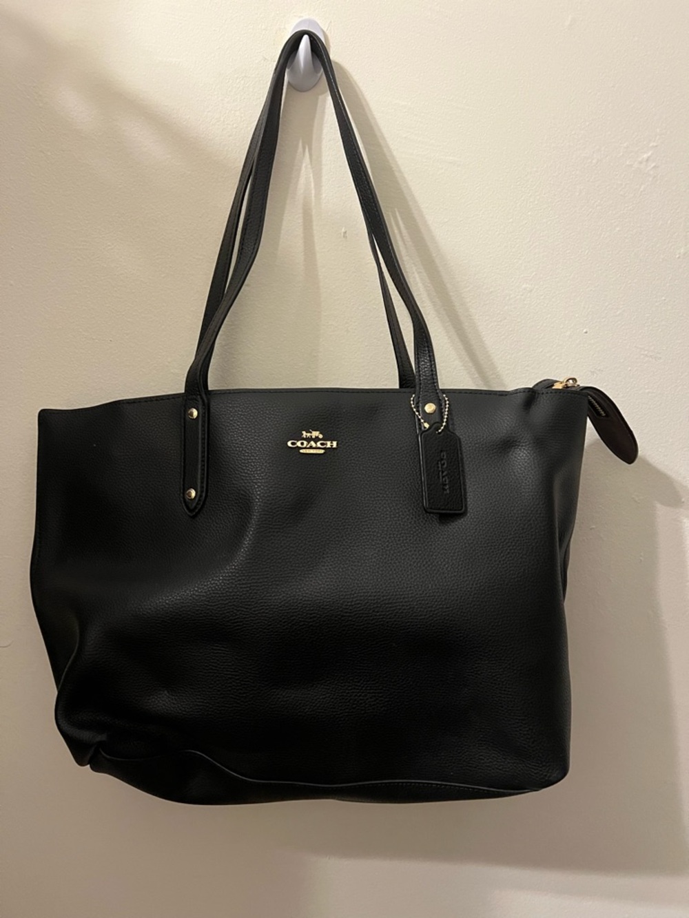 Coach Black Pebbled Leather Tote with Gold Logo